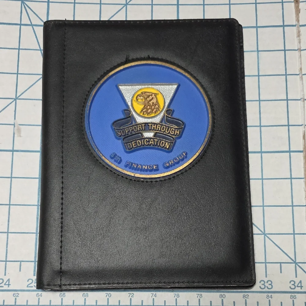 Black Folio, Pen - Unit Insignia US Army 5th Finance Group Germany 1980s 10x7.5